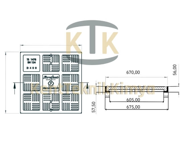 Kompozit Kare Rögar Kapağı Takımı 670x670 mm