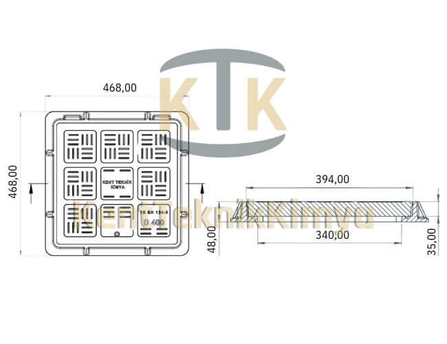 Kompozit Kare Rögar Kapağı Takımı 400x400 mm