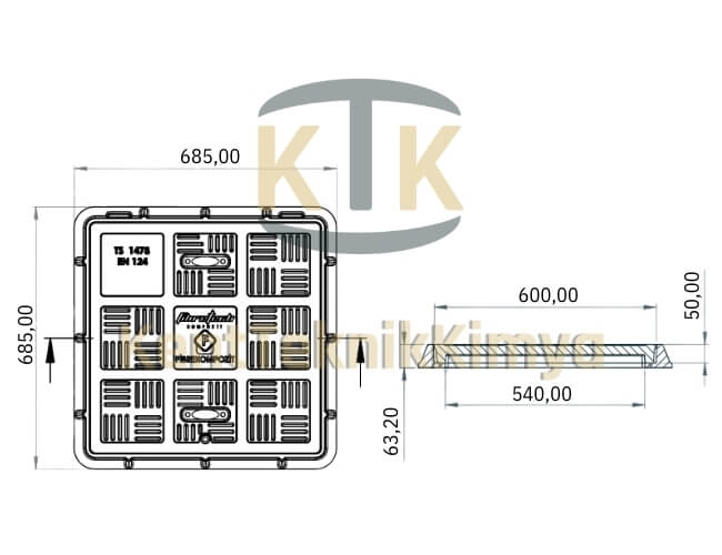 Kompozit Kare Rögar Kapağı Takımı 600x600 mm